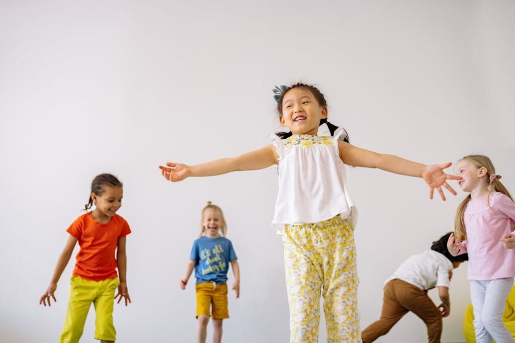 children's dancing and playing happily.